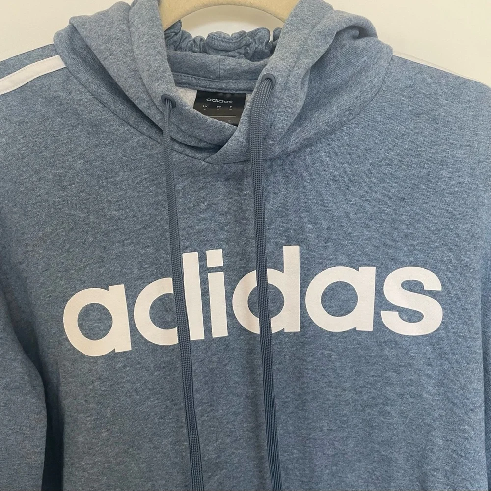 Adidas Men Medium Blue Hoodie Jumper Logo Essentials Sporty Cotton Blend Casual